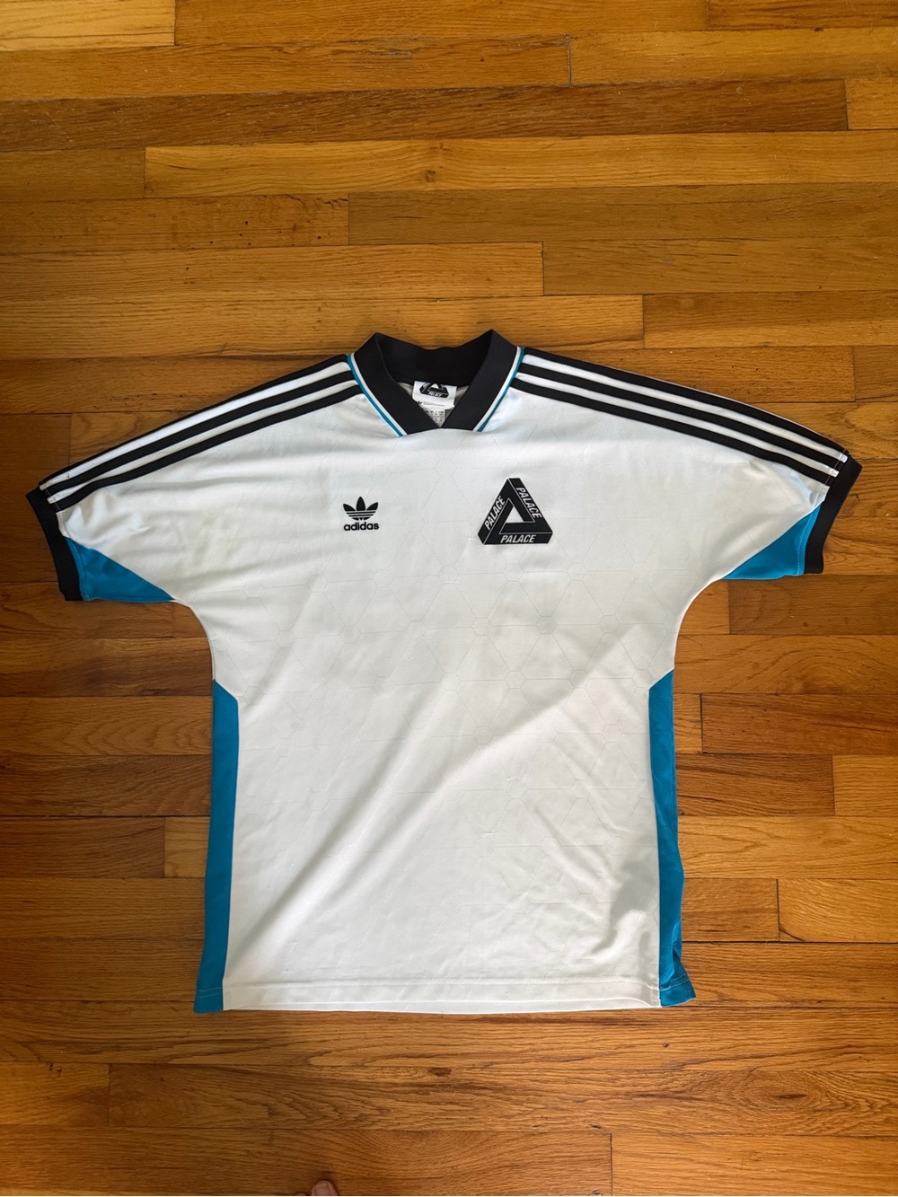 PALACE x ADIDAS 2015 White and Teal Short-Sleeve Jersey with Black Trim